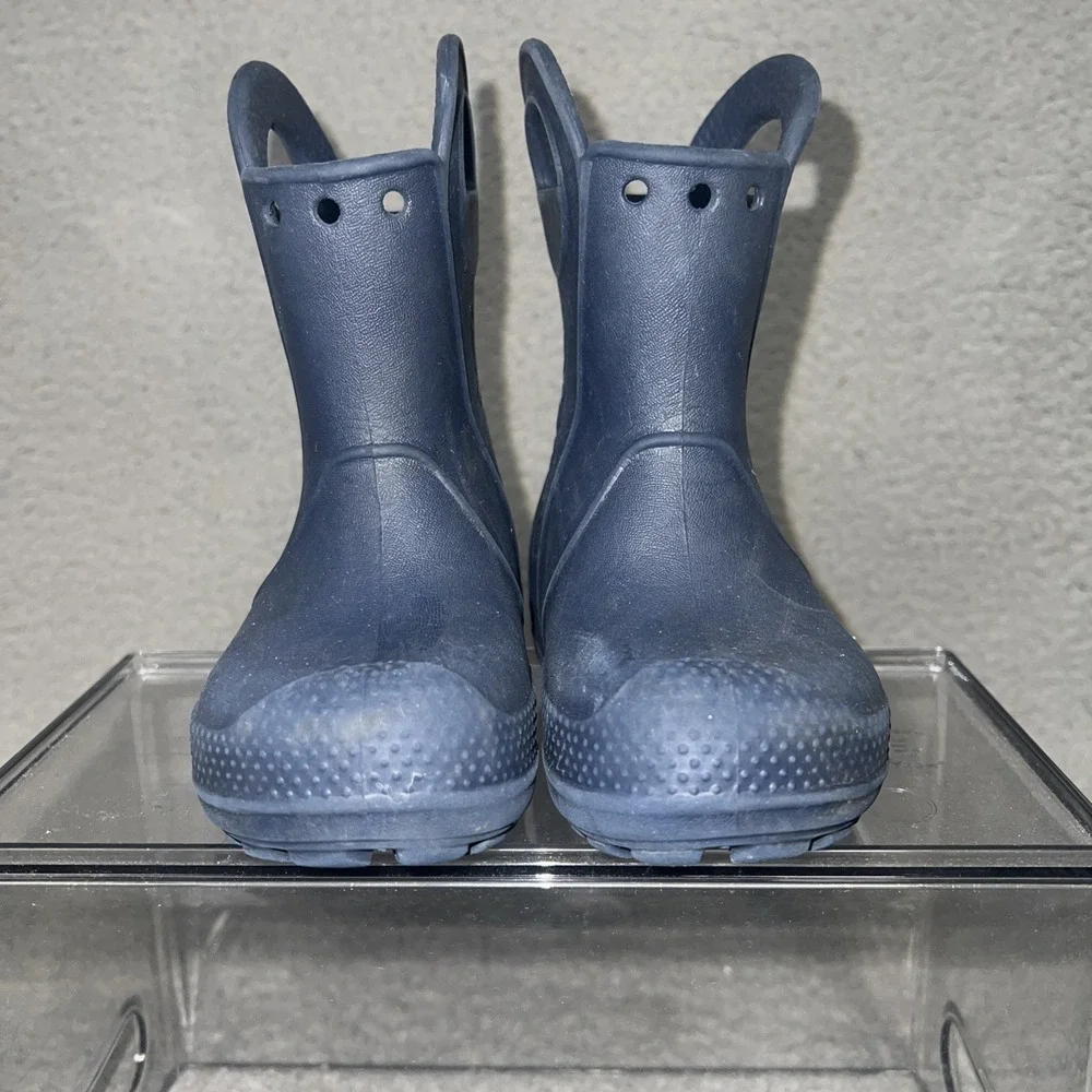 Crocs Handle It Rain Boots Youth Sz C6 Black Croslite Rubber‎ Pull On Handles